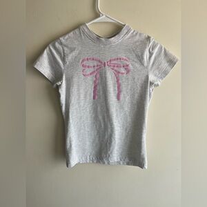 Daisy Gray Tee with Pink Bow Design